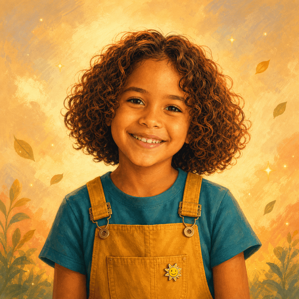 The same fictional child transformed into Doopee Sunset storybook artwork